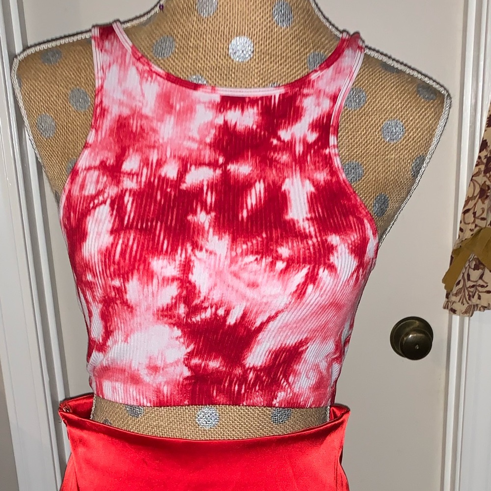 Red and white crop top